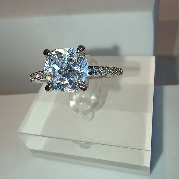 Womens Silver-Plated Brass Ring With Cubic Zirconia For Engagement & Anniversary - Picture 12 of 14